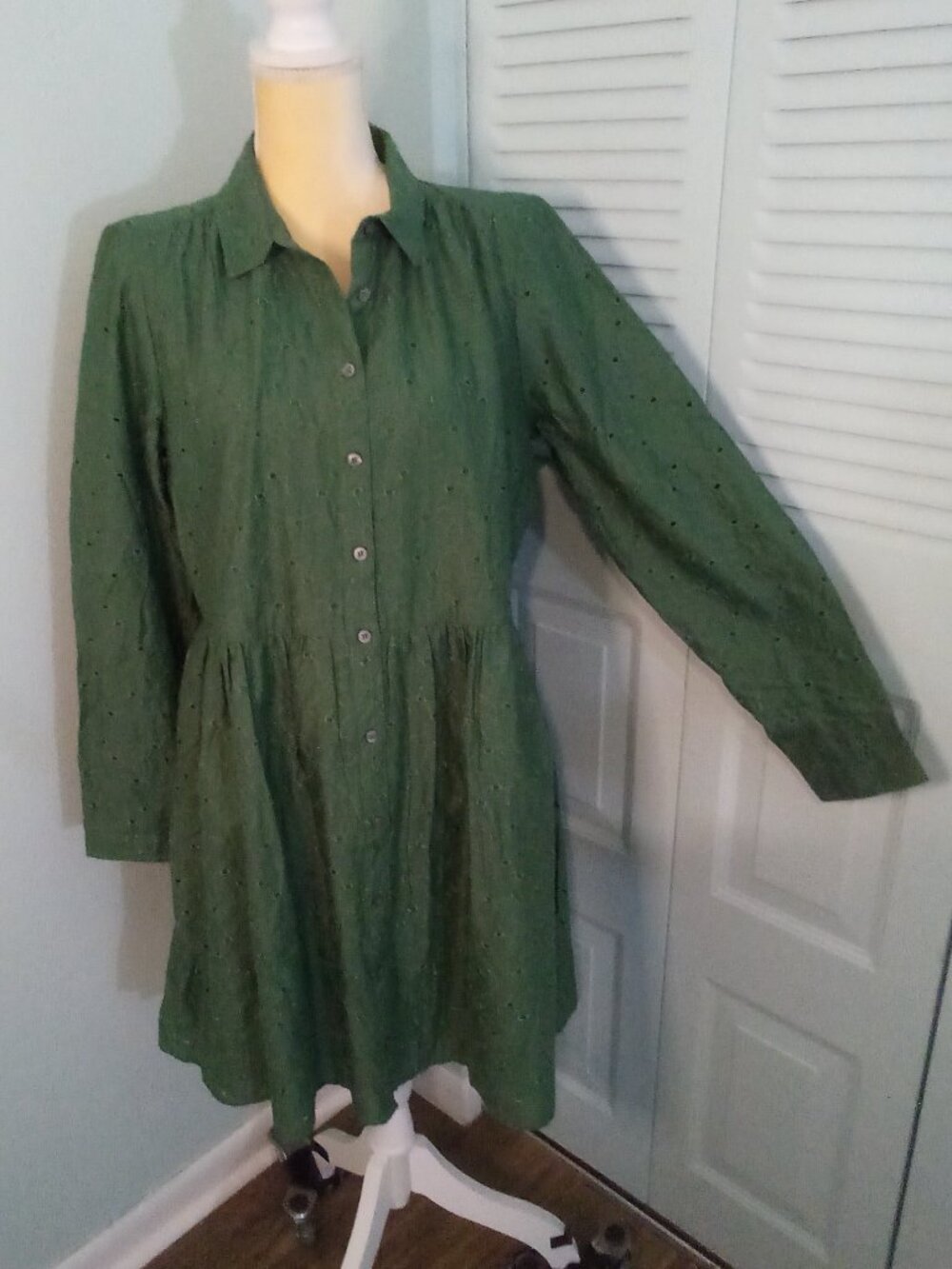 NWT J.CREW SZ 12 EYELET BUTTON-UP SHIRT DRESS 100% COTTON POCKETS LINED MINI